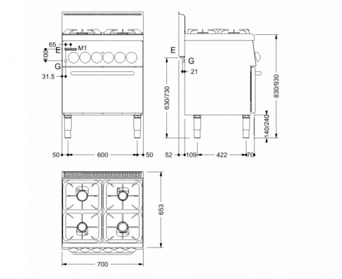 Фото Плита газовая Mareno C6FES7G, картинка, монтаж, сервис, доставка, сервисное обслуживание