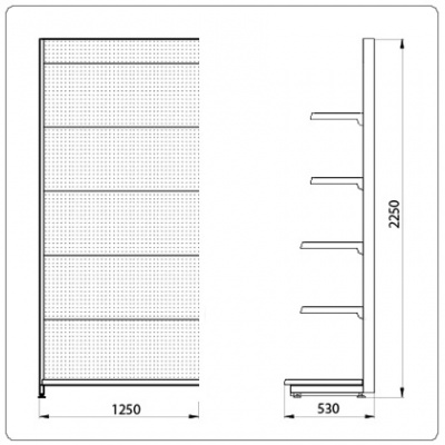 Фото Пристенный перфорированный стеллаж L=1250 мм H=2250 мм, картинка, монтаж, сервис, доставка, сервисное обслуживание