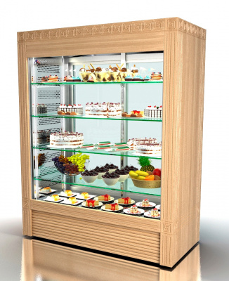 Фото Витрина вертикальная Glacier ВВ-1000 (кондитерский вариант, стеклянная  дверь-купе, вторая сторона стеклопакет), картинка, монтаж, сервис, доставка, сервисное обслуживание
