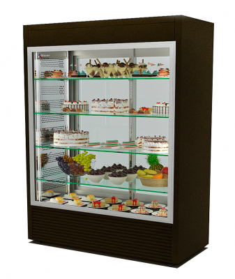 Фото Витрина вертикальная Glacier ВВ-1000 (кондитерский вариант, стеклянная  дверь-купе, вторая сторона стеклопакет), картинка, монтаж, сервис, доставка, сервисное обслуживание